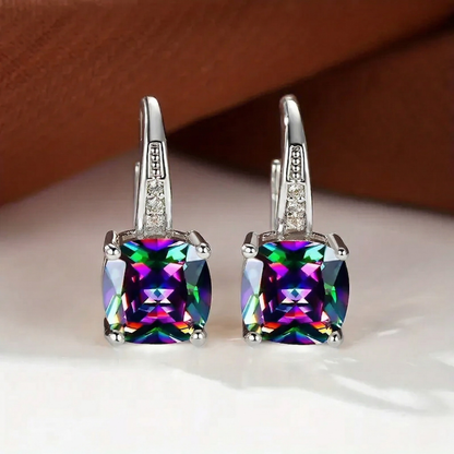 Boucles d'Oreilles Créoles Pierre Mystique | Or Blanc