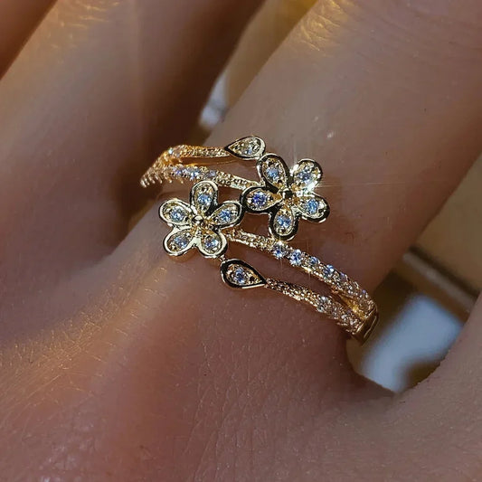 Bague Fleur Dorée Brillante Élégante | Or
