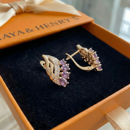 Boucles d'Oreilles Plume Violette Nyvella | Or Rose