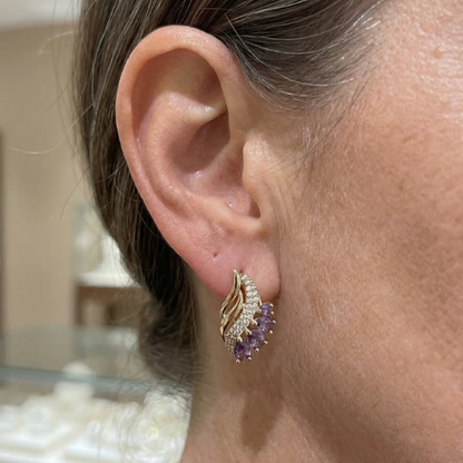 Boucles d'Oreilles Plume Violette Nyvella | Or Rose