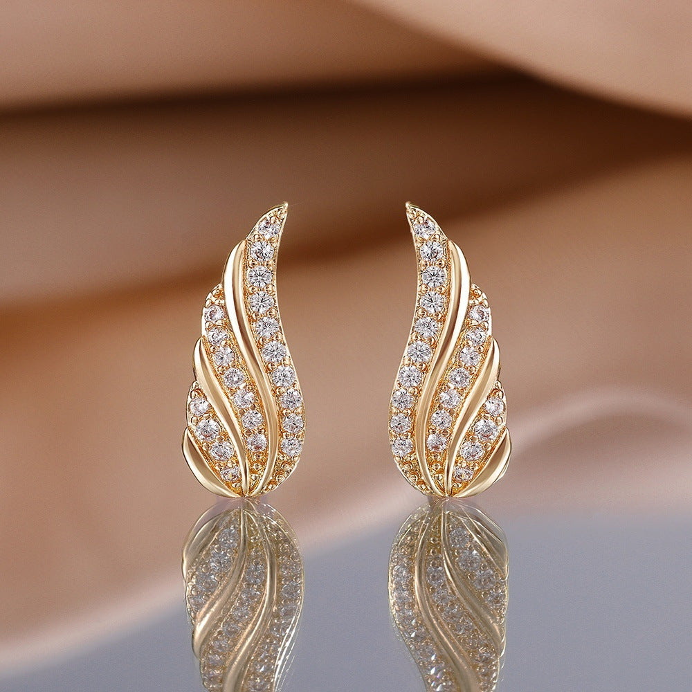 Boucles d'Oreilles Pavées Feuille Moderne | Or