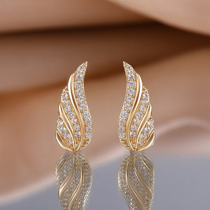 Boucles d'Oreilles Pavées Feuille Moderne | Or