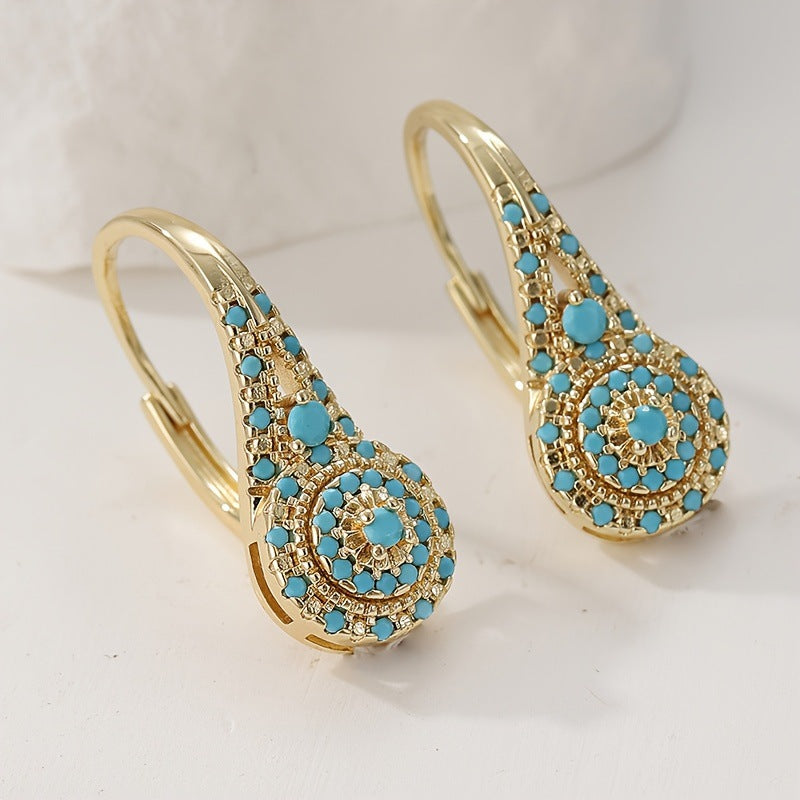 Boucles d'Oreilles Grappe Turquoise Valenne | Or