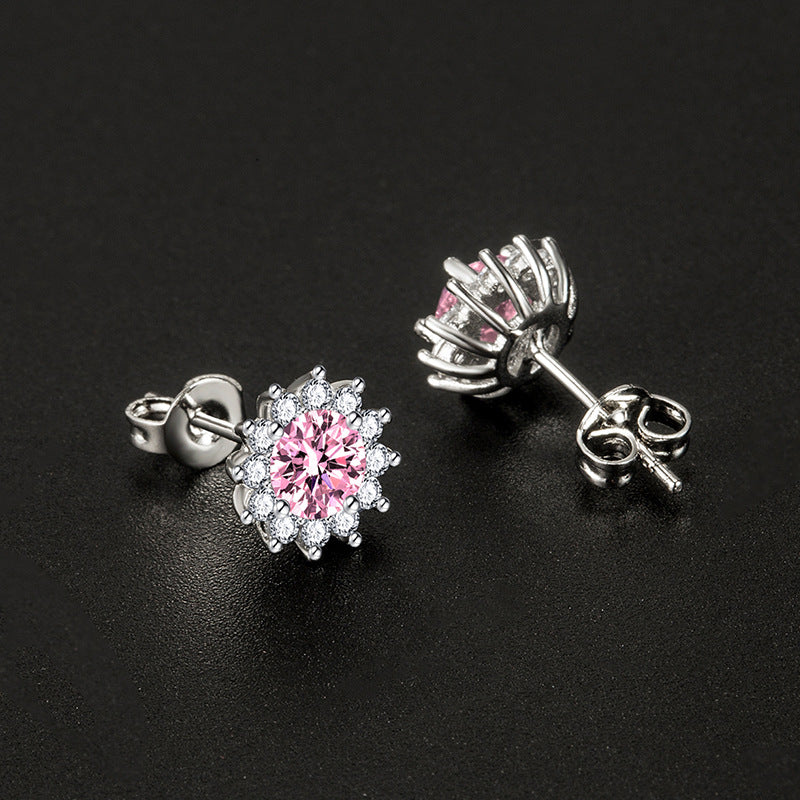 Boucles d'Oreilles Muse Rose Ensoleillée | Or Blanc
