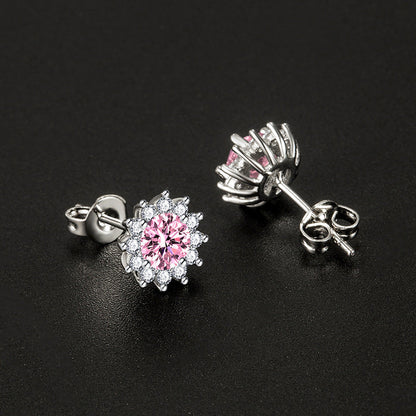 Boucles d'Oreilles Muse Rose Ensoleillée | Or Blanc