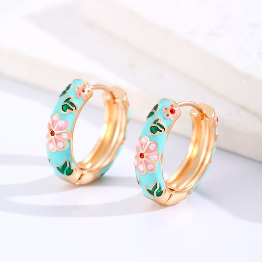 Boucles d'Oreilles Créoles Florales Colorées | Or
