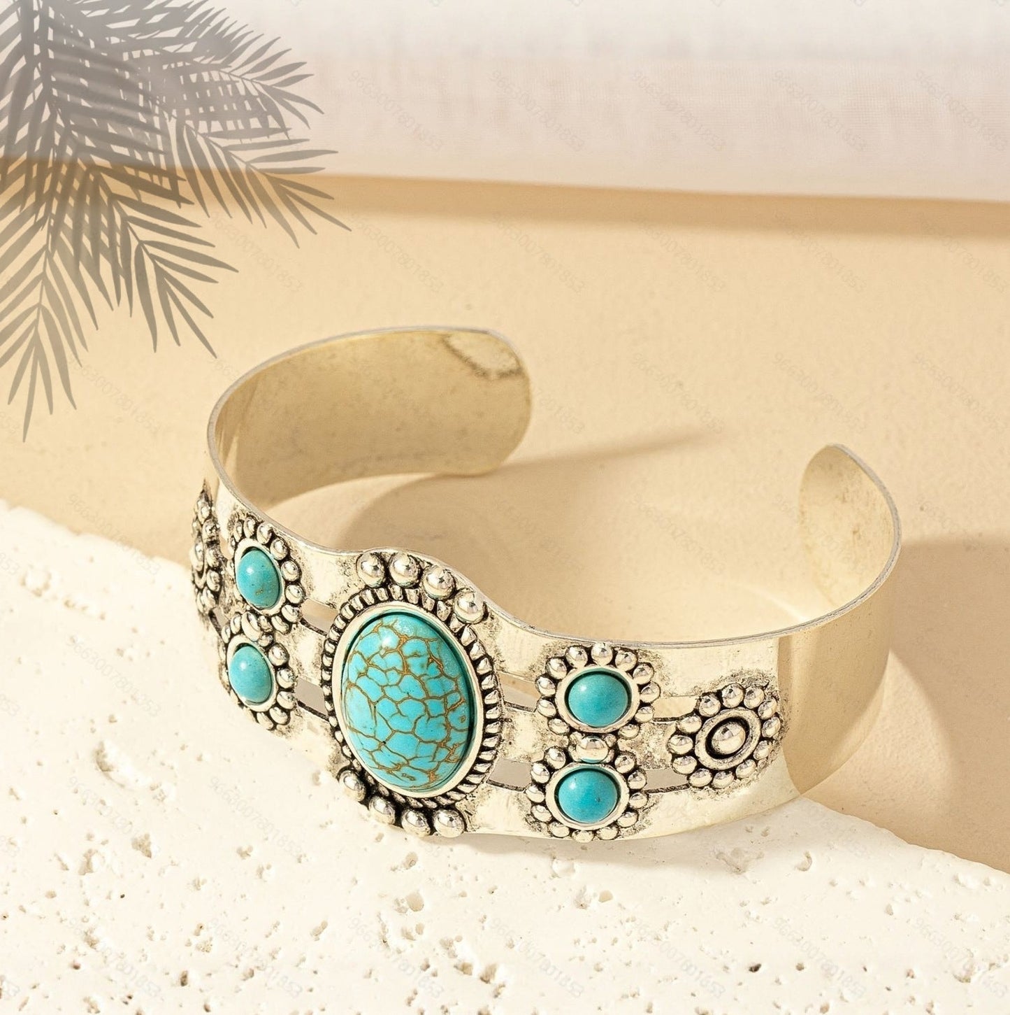 Bracelet Manchette Turquoise Seren | Or Blanc