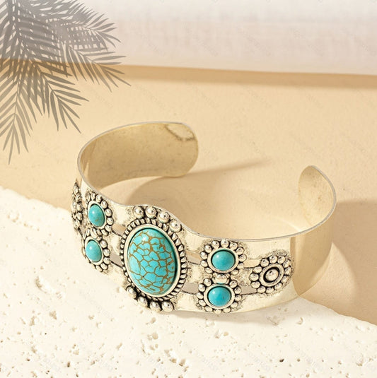 Bracelet Manchette Turquoise Seren | Or Blanc