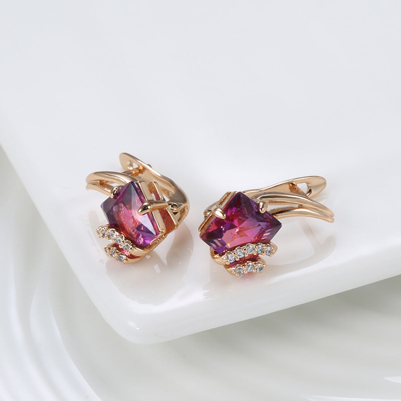 Boucles d'Oreilles Cristal Carré Cramoisi | Or Rose