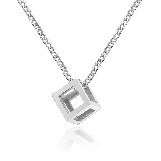 Collier Pendentif Cube Évidé | Or Blanc
