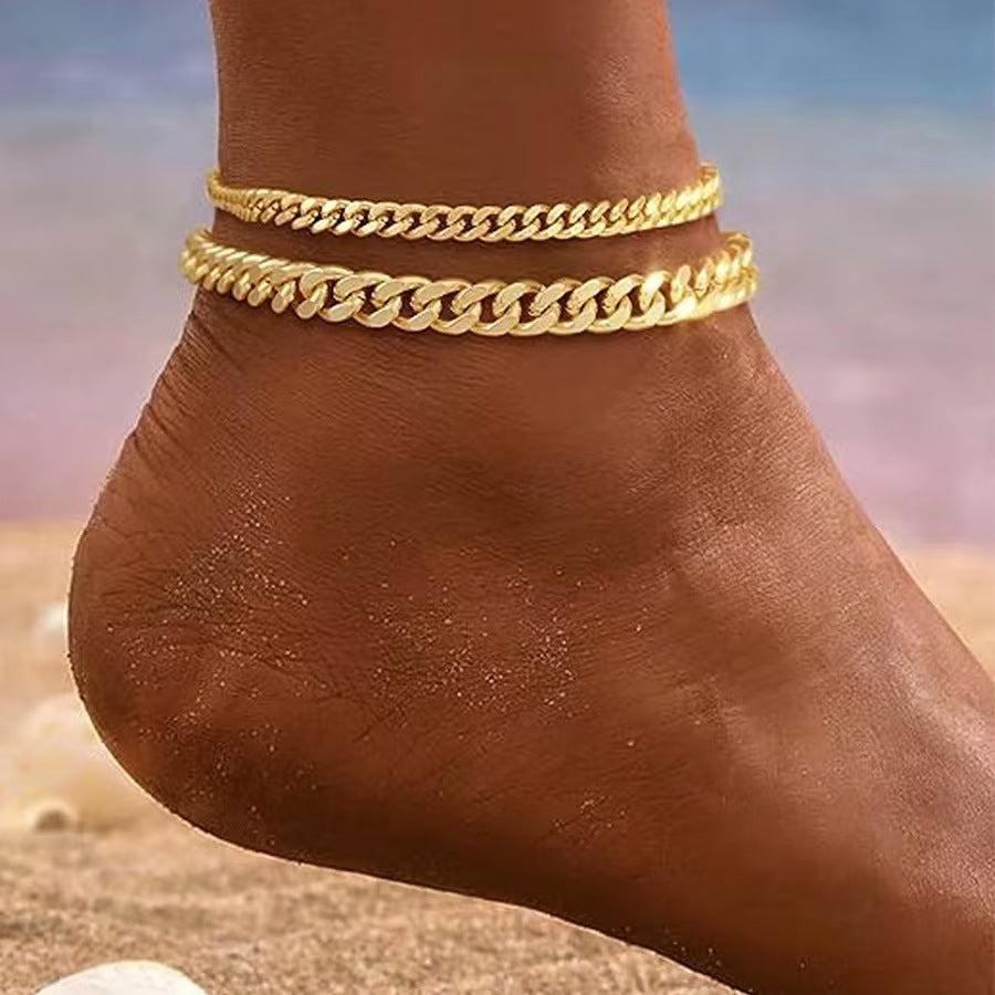 Bracelet de Cheville Maille Cubaine Superposé | Or
