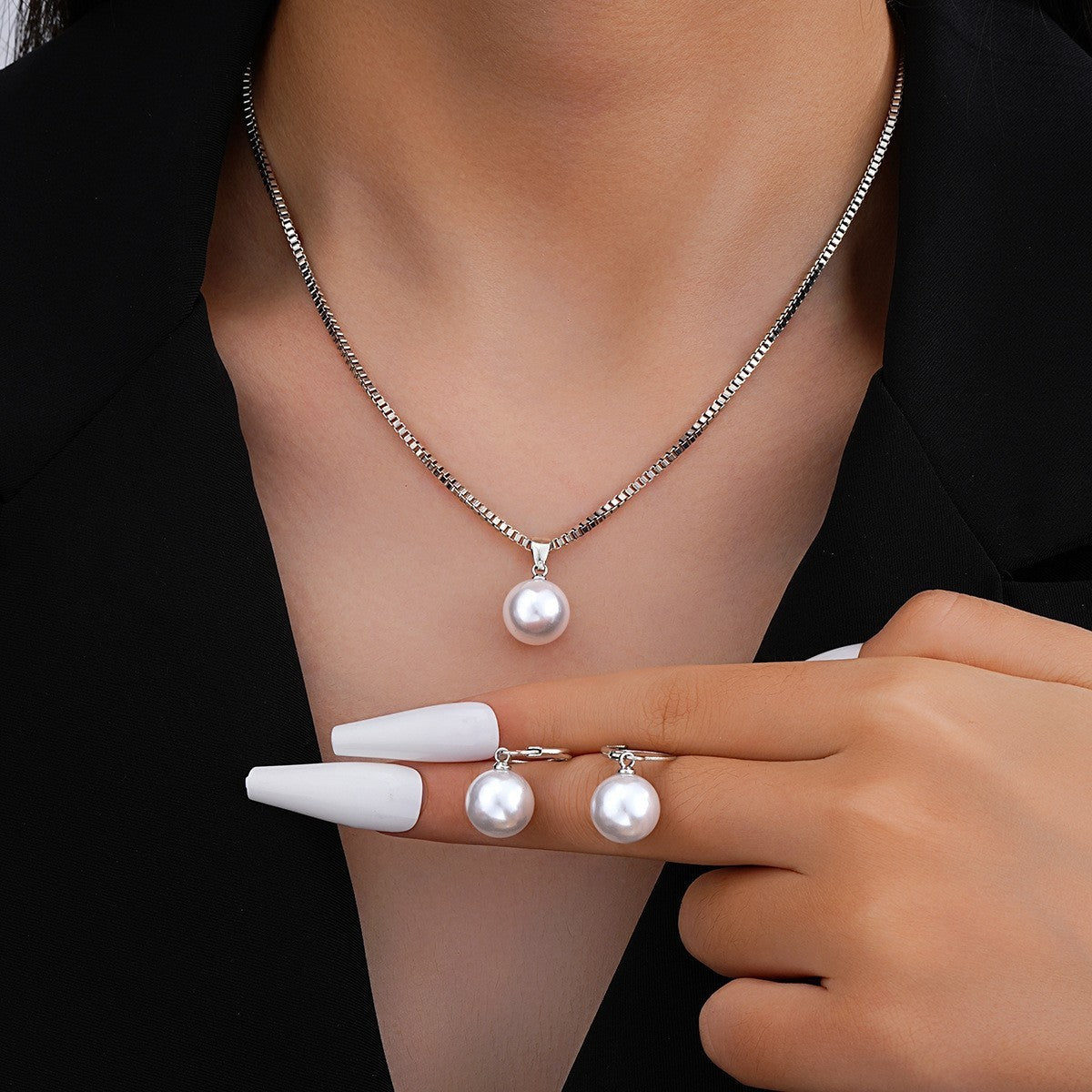 Parure Bijoux Perle Grâce Dorée | Or Blanc