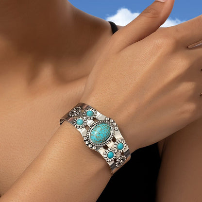 Bracelet Manchette Turquoise Seren | Or Blanc