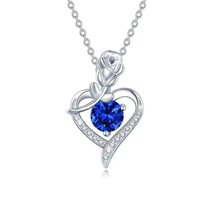 Collier Cœur Rose Saphir | Or Blanc