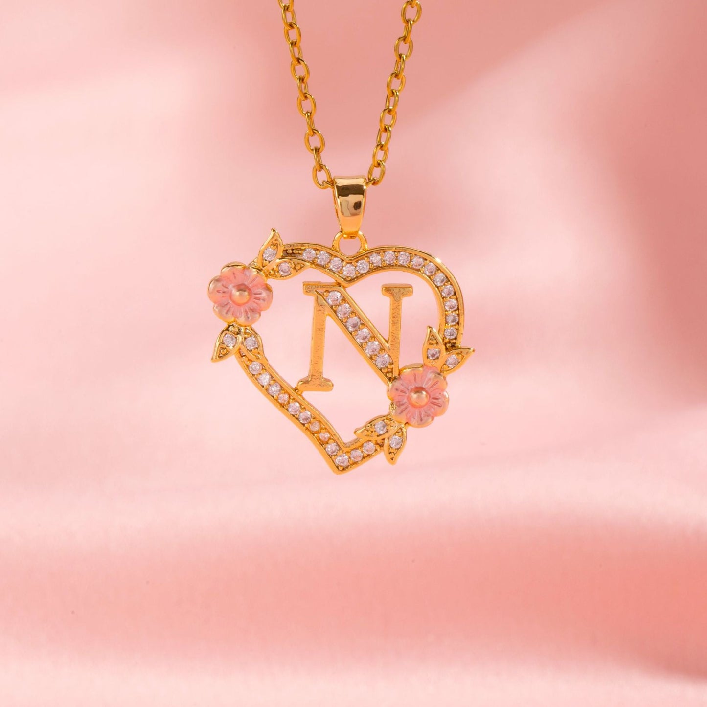 Collier Initiales Breloque Florale | Or