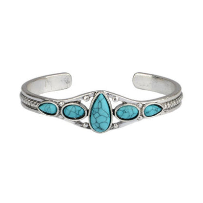 Bracelet Ouvert Larme Turquoise | Or Blanc