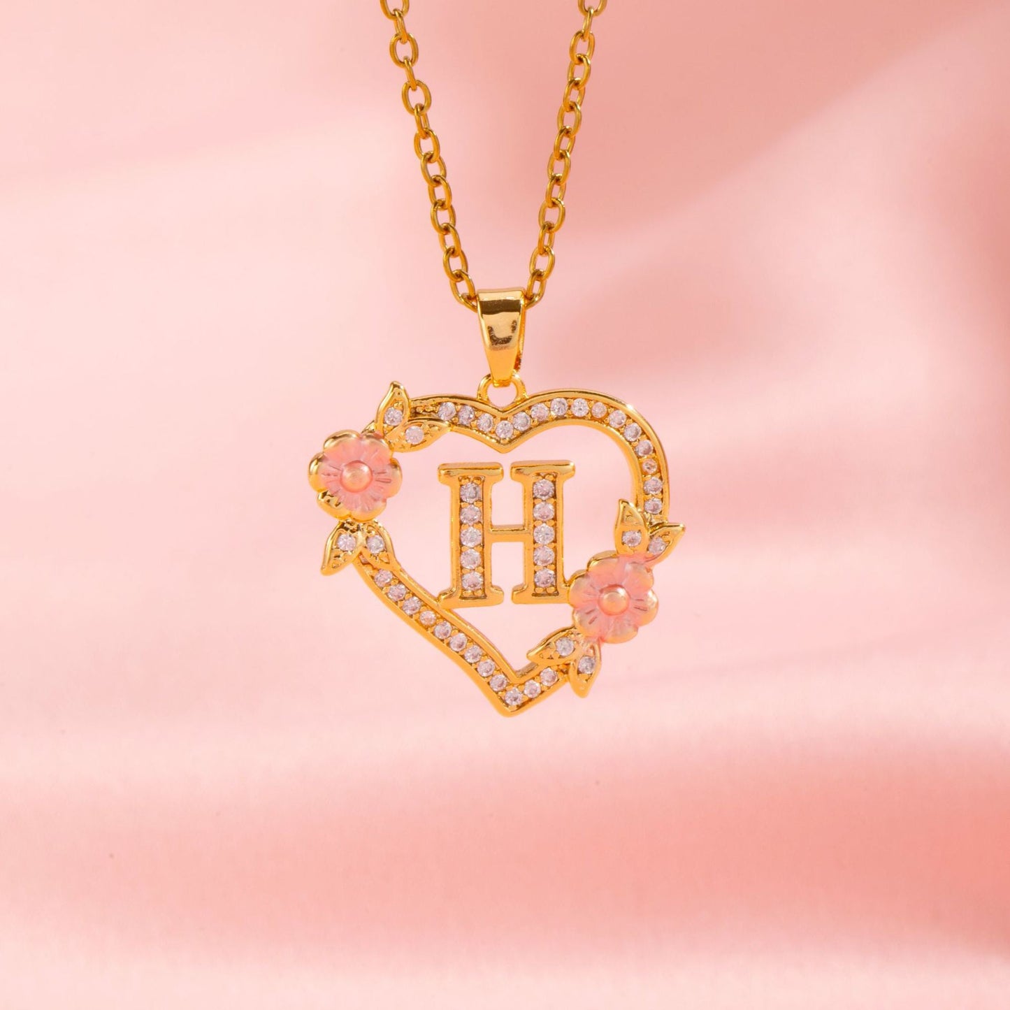 Collier Initiales Breloque Florale | Or