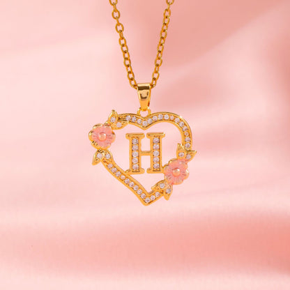 Collier Initiales Breloque Florale | Or