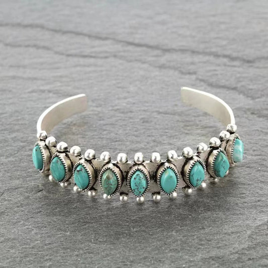 Bracelet Manchette Turquoise Azmira | Or Blanc