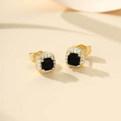Boucles d'Oreilles Clou Minuit Royale | Or Blanc