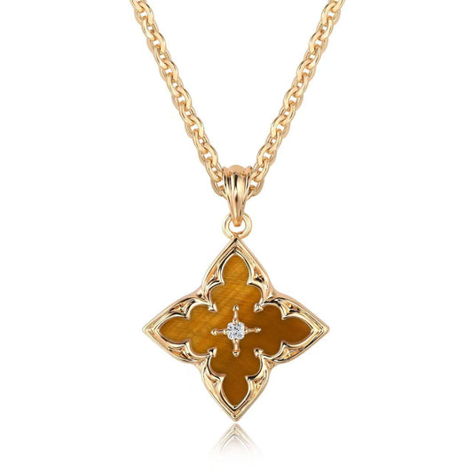 Collier Pendentif Trèfle Marron | Or