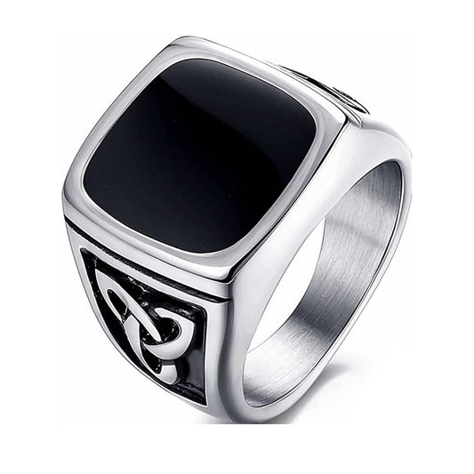 Bague Chevalière Onyx Noir | Or Blanc