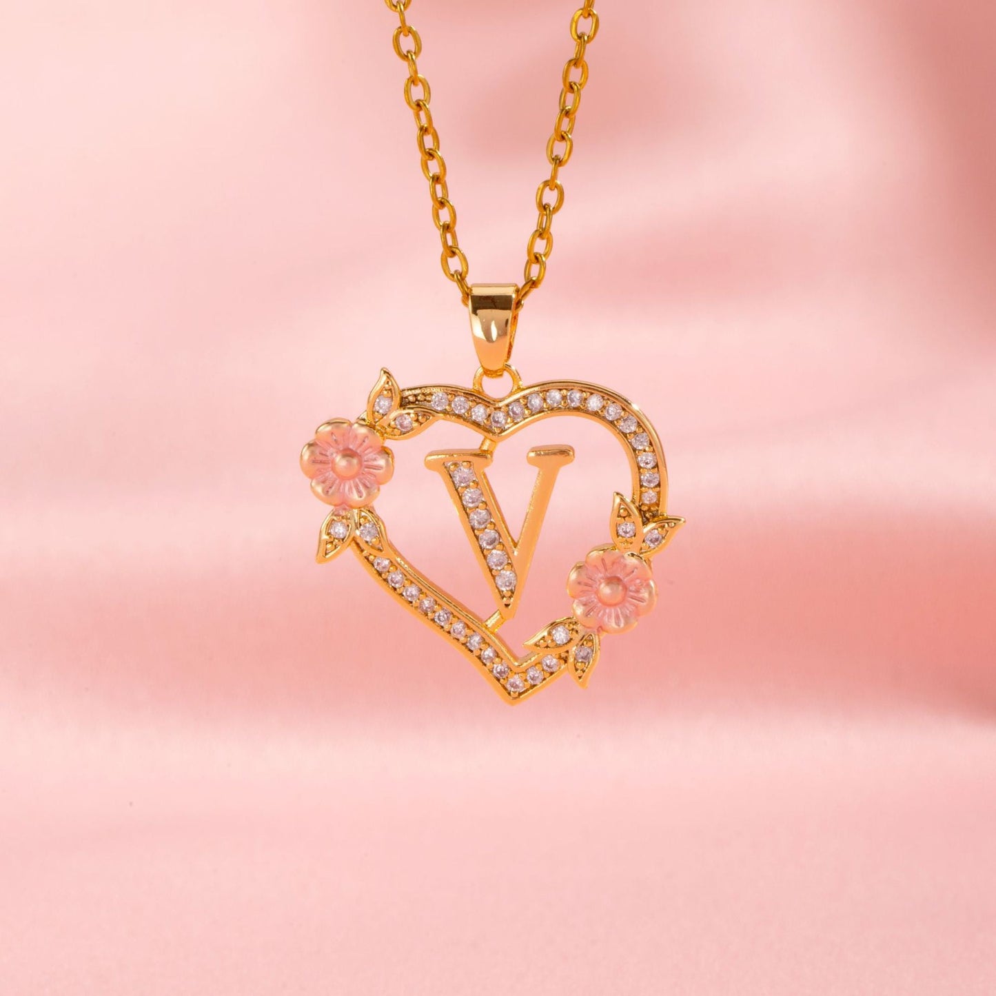 Collier Initiales Breloque Florale | Or