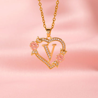 Collier Initiales Breloque Florale | Or