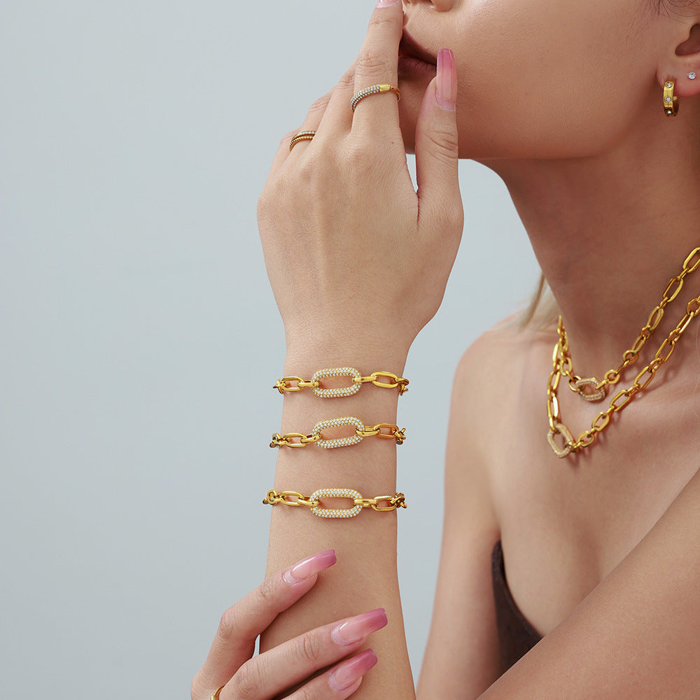 Parure Bijoux Maille Épaisse Pavée | Or