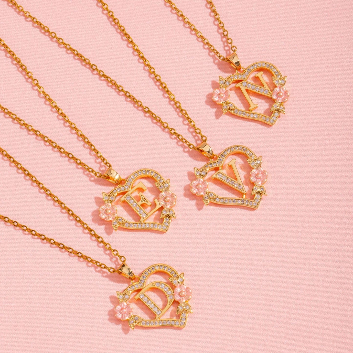 Collier Initiales Breloque Florale | Or