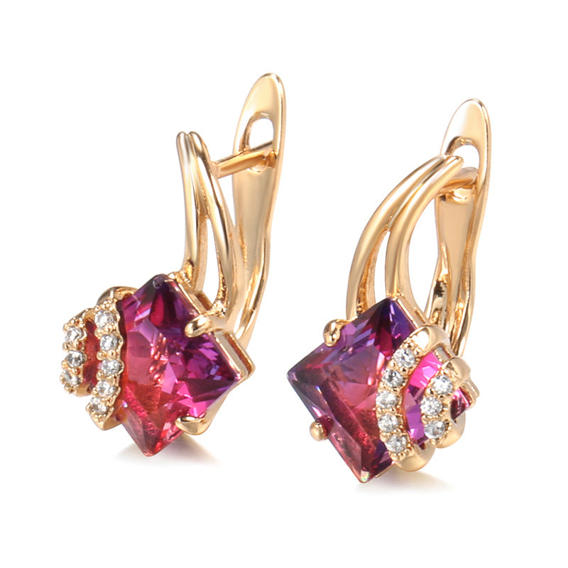 Boucles d'Oreilles Cristal Carré Cramoisi | Or Rose