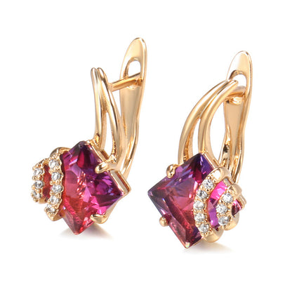 Boucles d'Oreilles Cristal Carré Cramoisi | Or Rose