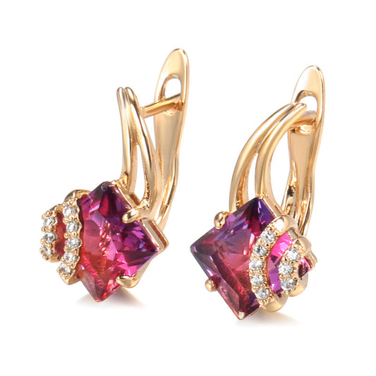 Boucles d'Oreilles Cristal Carré Cramoisi | Or Rose