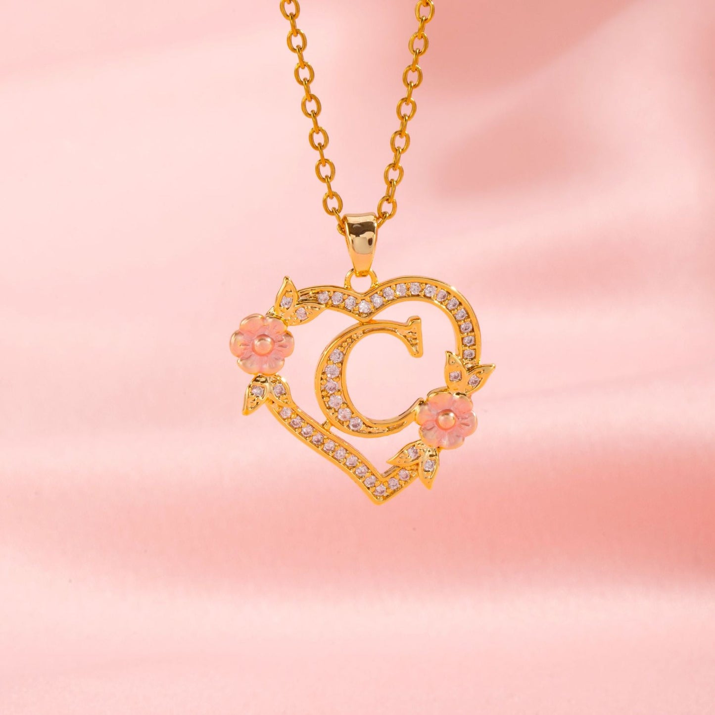 Collier Initiales Breloque Florale | Or
