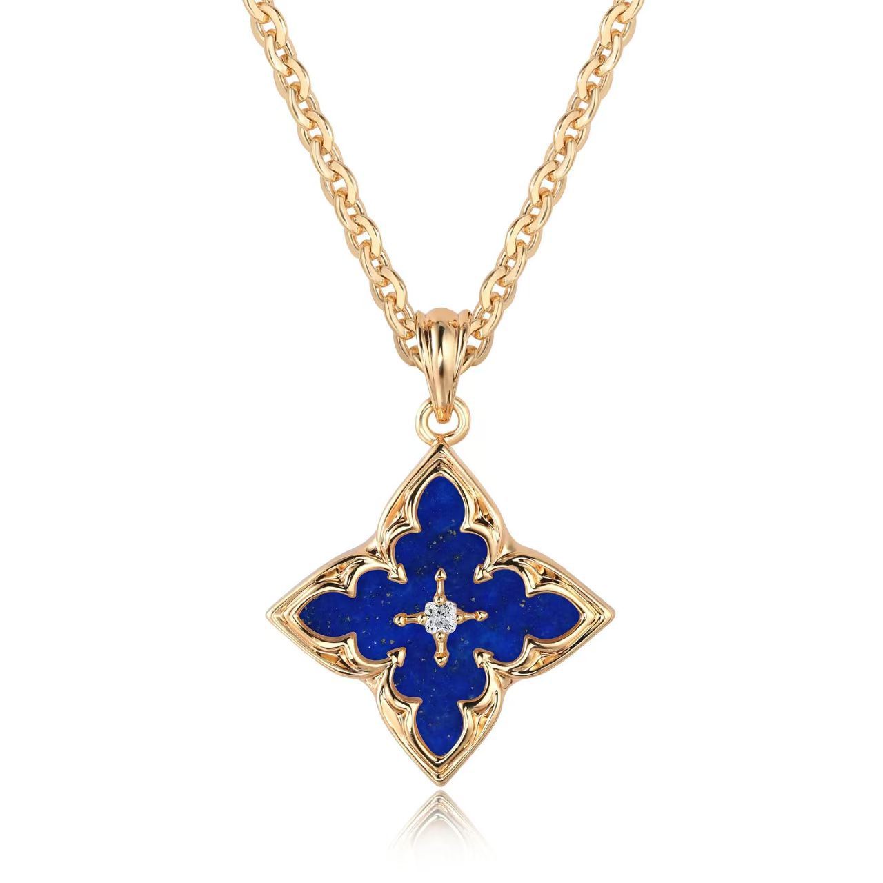 Collier Pendentif Trèfle Bleu | Or