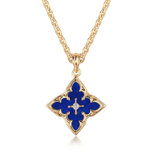 Collier Pendentif Trèfle Bleu | Or