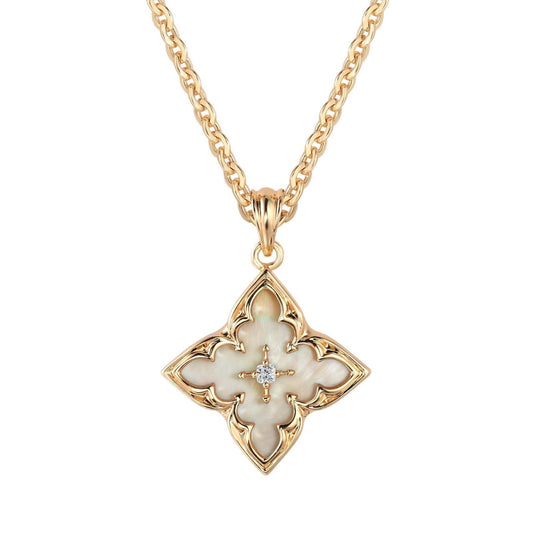 Collier Pendentif Trèfle Blanc | Or