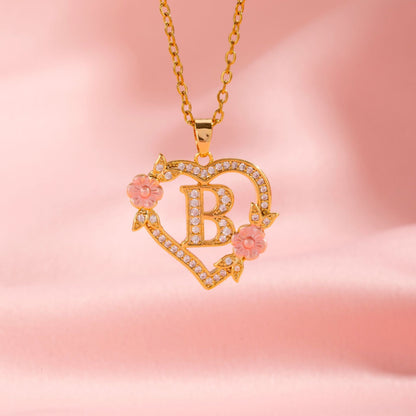 Collier Initiales Breloque Florale | Or