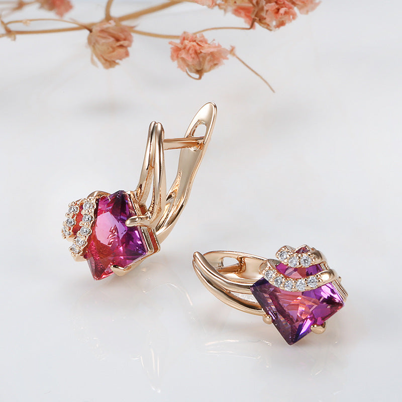 Boucles d'Oreilles Cristal Carré Cramoisi | Or Rose