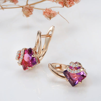 Boucles d'Oreilles Cristal Carré Cramoisi | Or Rose