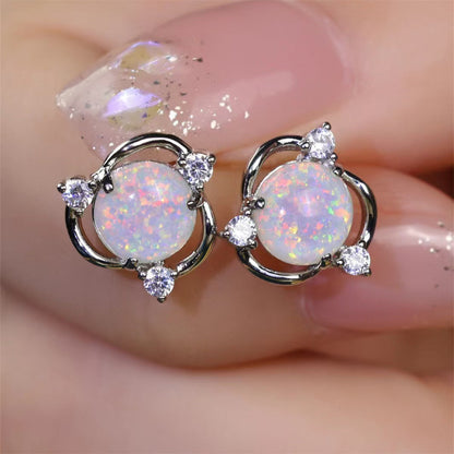 Boucles d'Oreilles Clou Trio Opale | Or Blanc