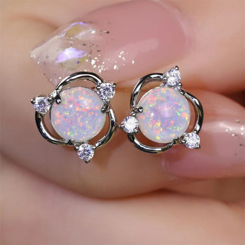 Boucles d'Oreilles Clou Trio Opale | Or Blanc
