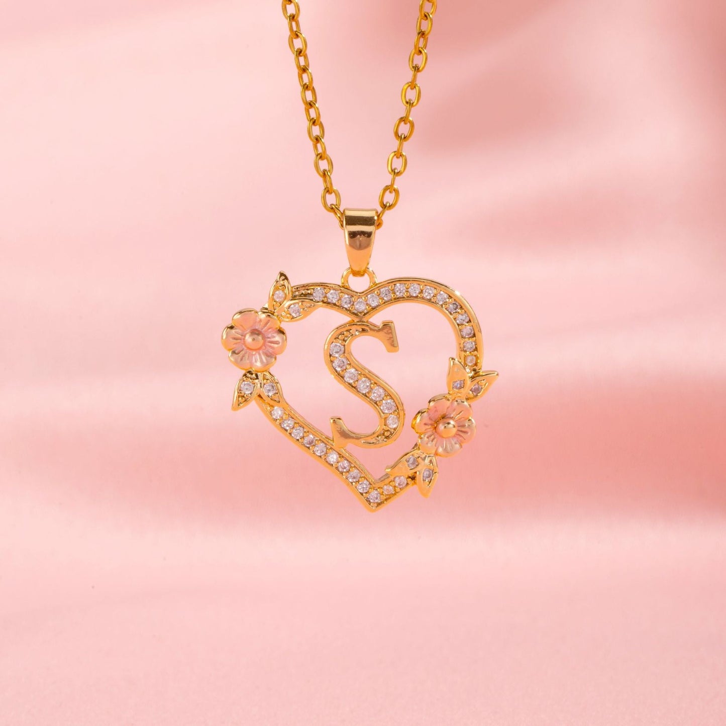 Collier Initiales Breloque Florale | Or