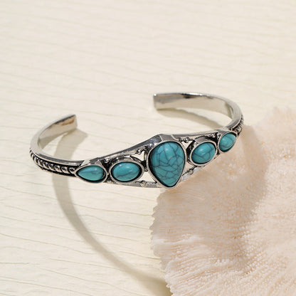 Bracelet Ouvert Larme Turquoise | Or Blanc