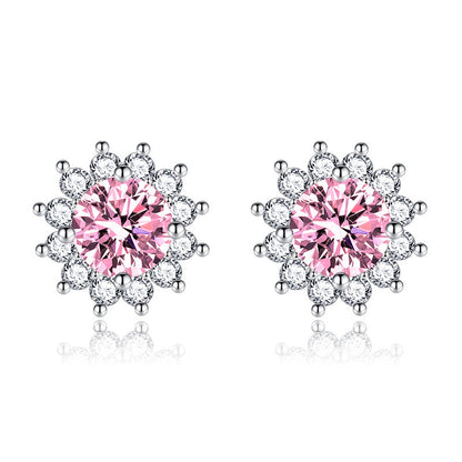 Boucles d'Oreilles Muse Rose Ensoleillée | Or Blanc