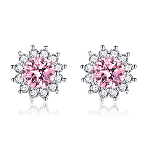 Boucles d'Oreilles Muse Rose Ensoleillée | Or Blanc
