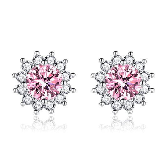 Boucles d'Oreilles Muse Rose Ensoleillée | Or Blanc