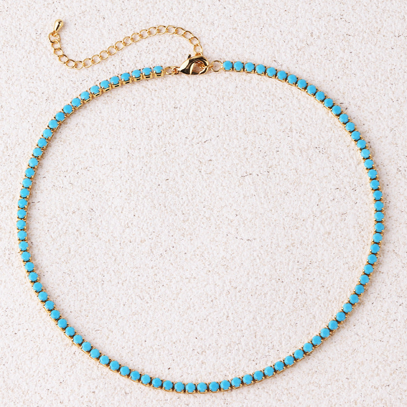 Collier Tennis Rond Turquoise | Or