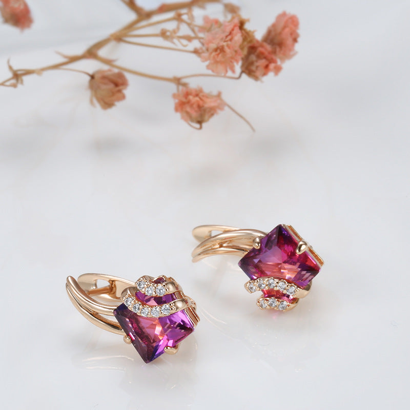 Boucles d'Oreilles Cristal Carré Cramoisi | Or Rose