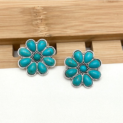 Boucles d'Oreilles Clou Pétale Turquoise Serelith | Or Blanc